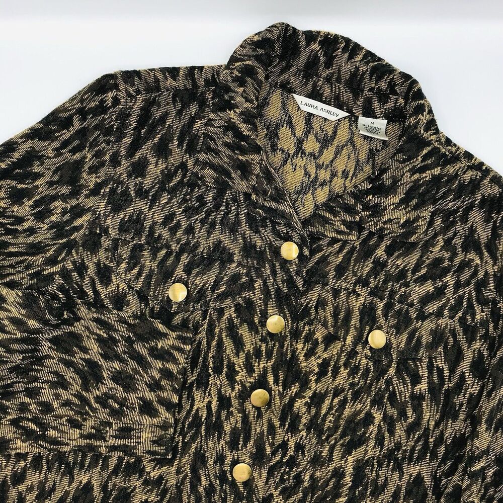 LAURA ASHLEY Blazer Jacket Animal Print Brown Tan Gold Buttons Womens Size M